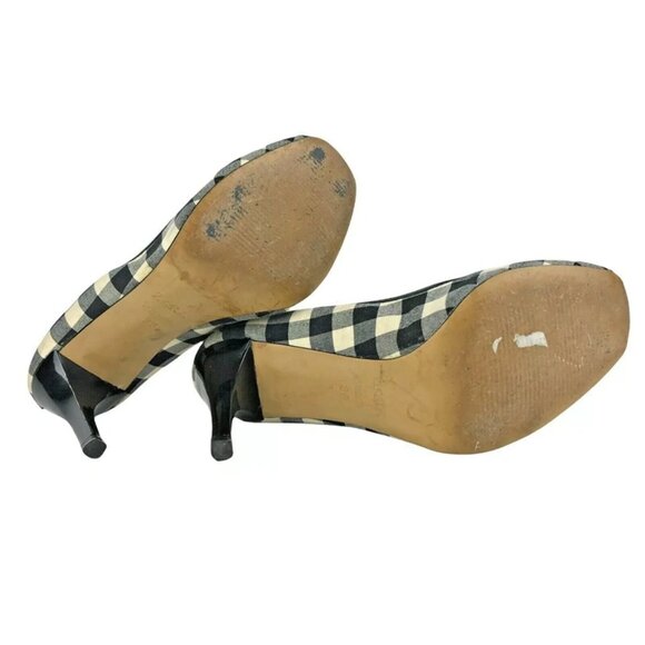 Zara Womens Black Ivory Check Slip On Peep Toe Stiletto Pump Heel Size US 7.5 - Picture 7 of 10